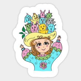 Girl with hat friends Sticker